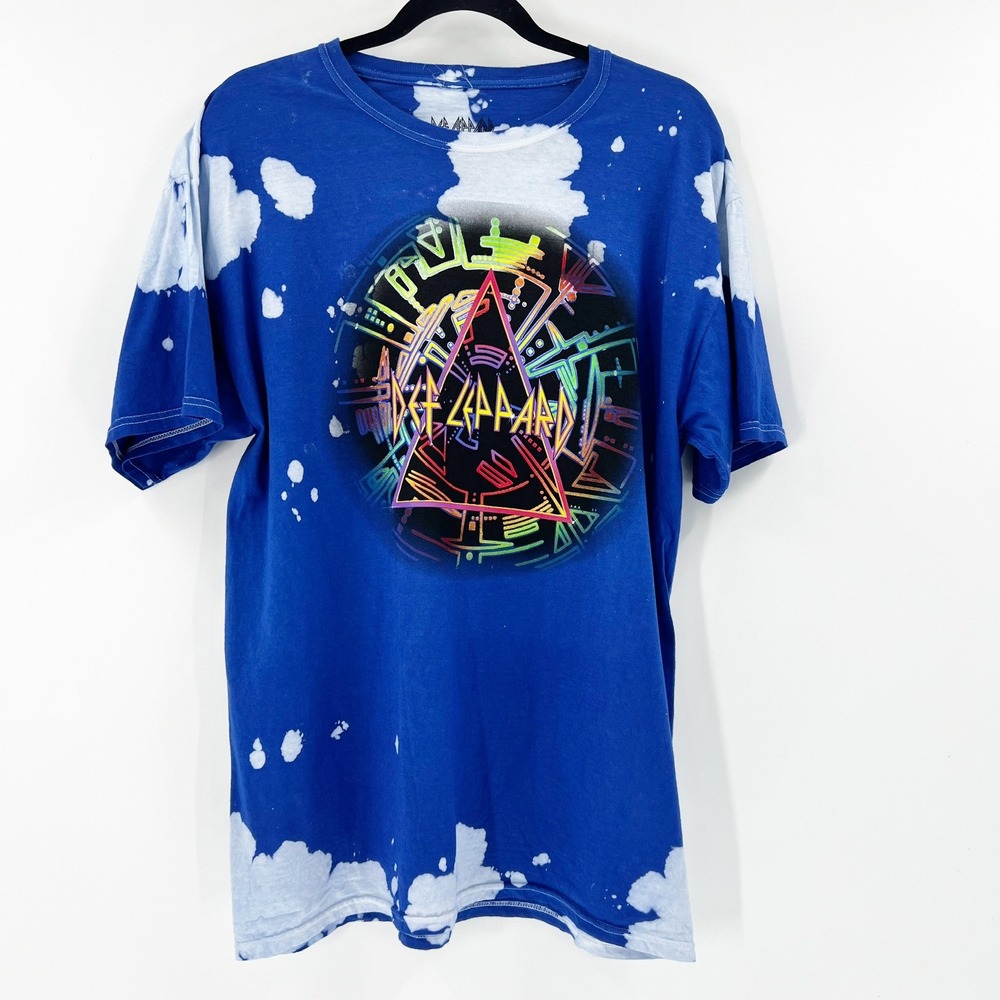 NWOT Def Leppard Bleach Tie Dye T-Shirt Band Tee Graphic Royal Blue‎ Small